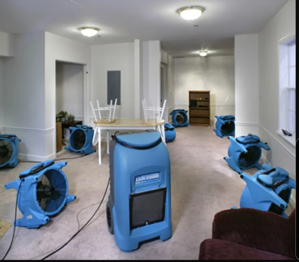 Air movers and dehumidifier setup for Water Extraction & Removal in Eureka
